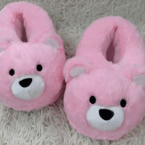 Pantofole da donna leggere e per la casa, con ricamo di orsetto rosa