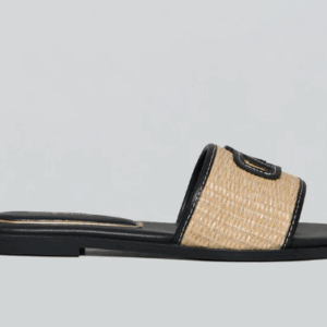 Alternative view of Sandali Greta neri in rafia con logo PC